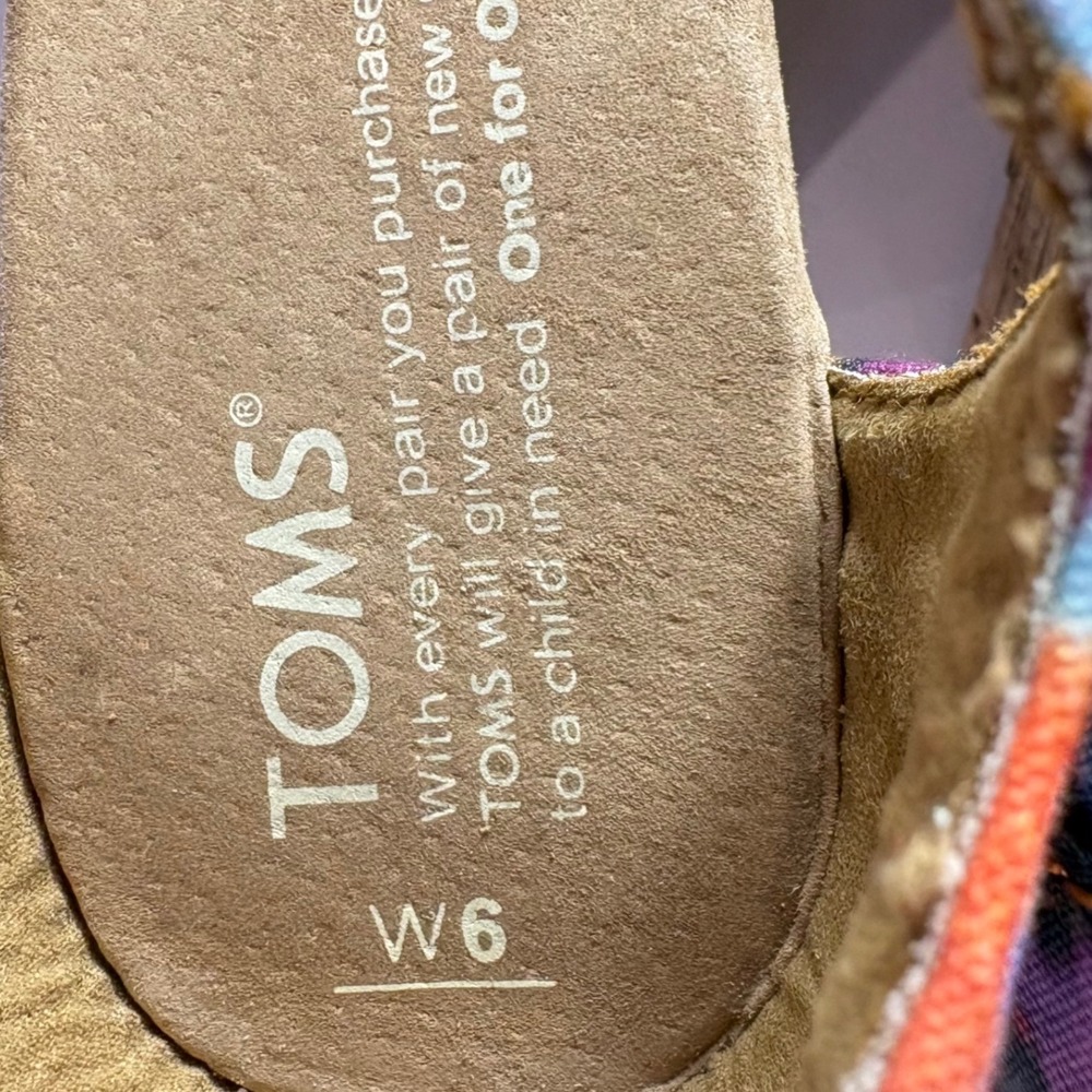 TOMS Size 6 Floral Canvas Cork Wedge Sandal Boho Summer Colorful Strappy Heel - Picture 6 of 13